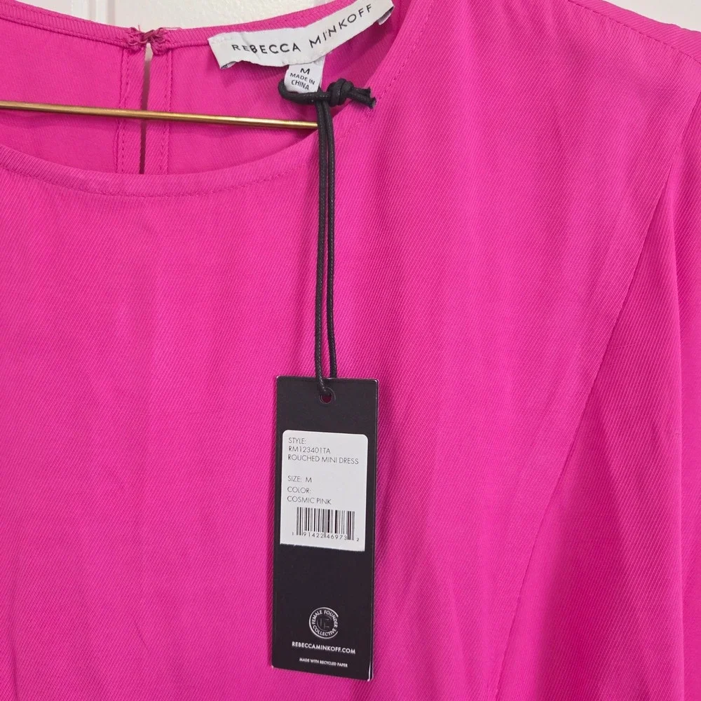 Rebecca Minkoff Rouched Mini Dress Cosmic Pink Size M NEW with Tags
